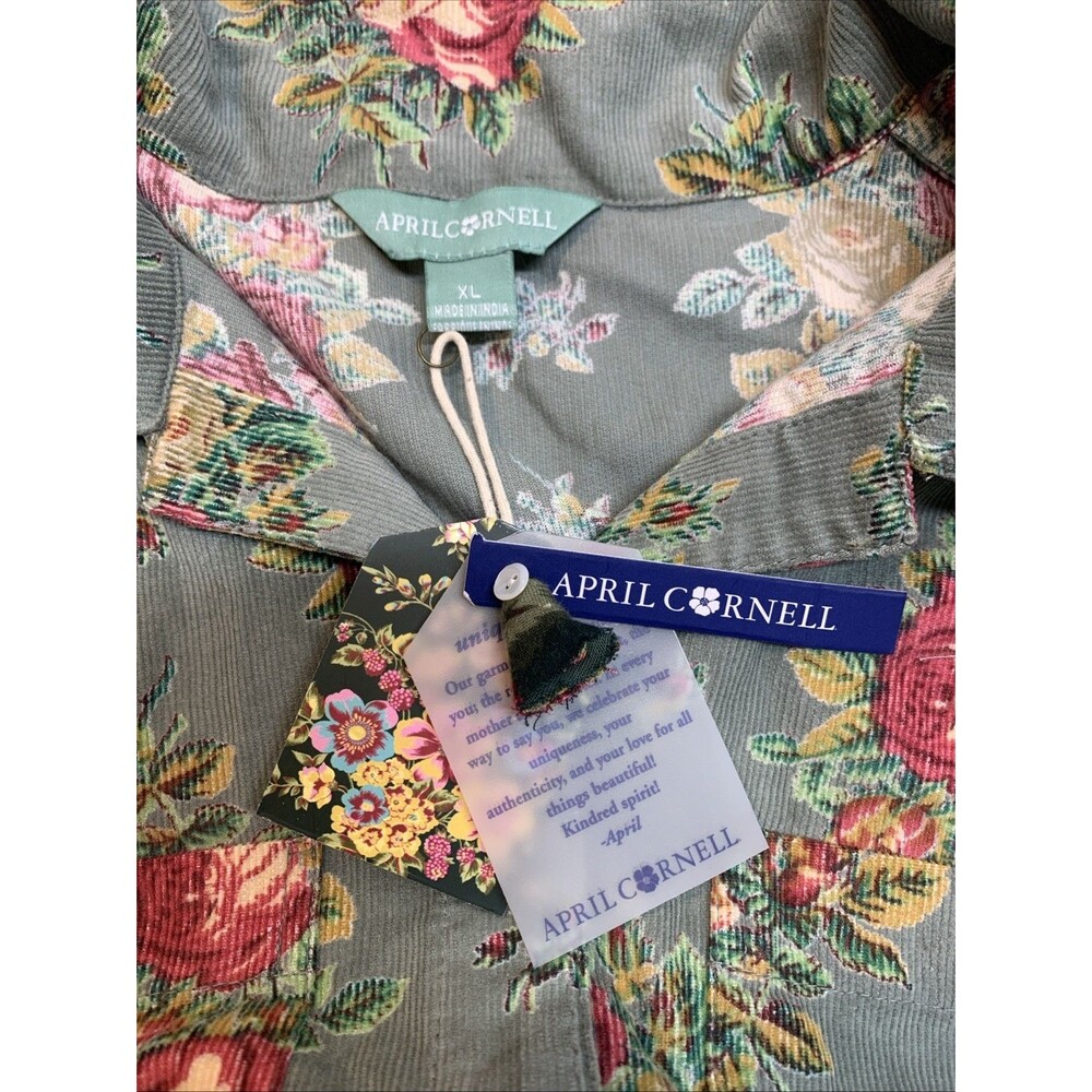 April Cornell Cotton Needlecord Corduroy Tie Waist Maxi Dress XL Floral Sage - Picture 4 of 9